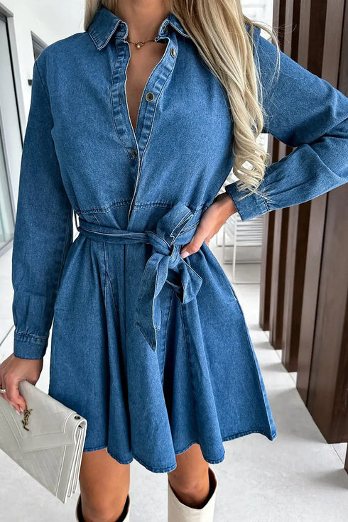 'Ondine' Long Sleeve Denim Dress - Celes Fashion